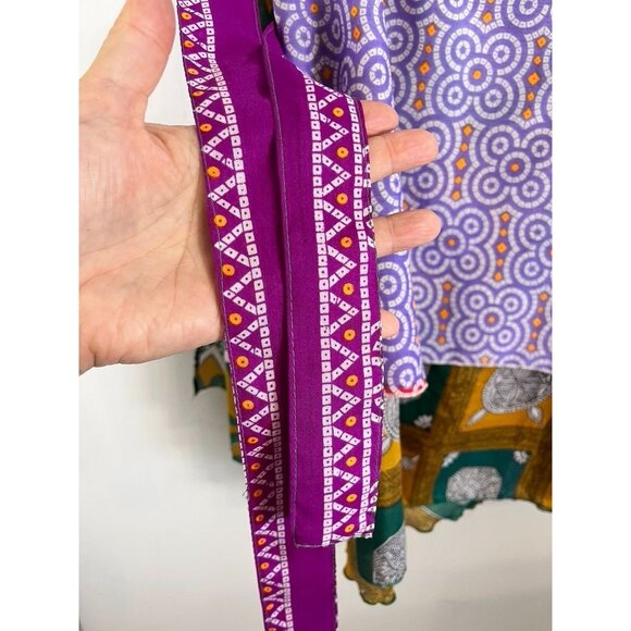 Retro Floral Wrap Midi Skirt L Pink Colorful Boho Hippie Indie Folk Patchwork - Picture 7 of 11